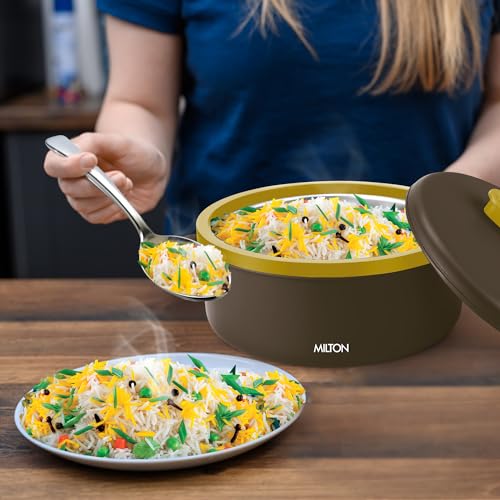 Image of MILTON Micronova Jr. Gift Set Inner Stainless Steel Casserole, Set of 3 (380 ml, 775 ml, 1345 ml), Dark Brown, BPA Free, Food Grade, Hot and Cold, Microwaverable Steel, Dishwasher Safe, Chapati, Roti