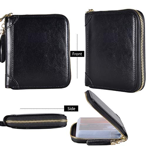 Image of Womens Credit Card Wallet RFID Small Leather ID Card Holder Case (40 Card Slots - Black)