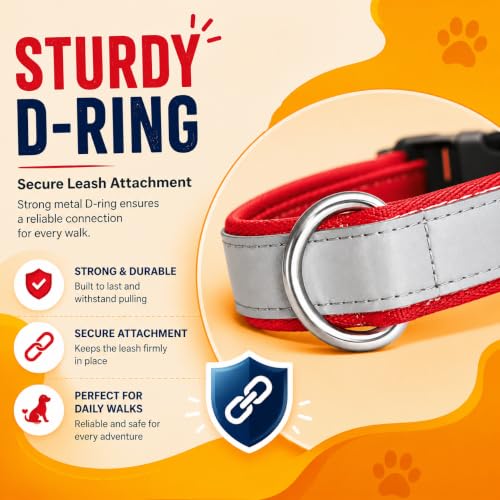 Image of Reflective Dog Collar & Leash, Quick Release Buckle, Adjustable Size | for 24-35 Kilograms Dogs (L, RED)