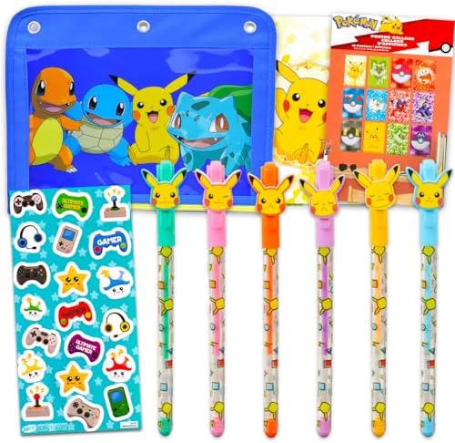 Nintendo Pokemon School Supplies Set - Bundle of Pikachu Writing Instruments, Pouch, Poster Collage, Plus Stickers, More | Pokemon Back to School for Kids image 5