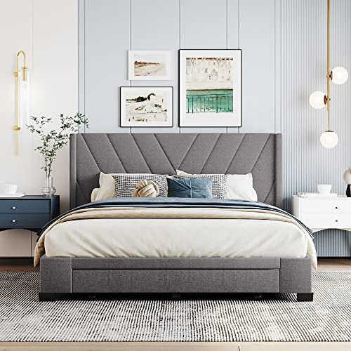 Softsea Queen Upholstered Bed Frame With 3 Drawers Queen Size Velvet Platform Bed Frame With Modern Headboard For Bedroom #TOP1