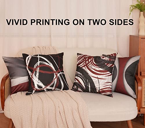 Ezving EZ-PC-047WRX45 Set Of 4 Throw Pillow Covers Modern Abstract Wine Red Stripes Gray Black White Acrylic Bold Grey Decorative Pillow Cases Home Decor Square 18X18 Inches Pillowcases thumb #3