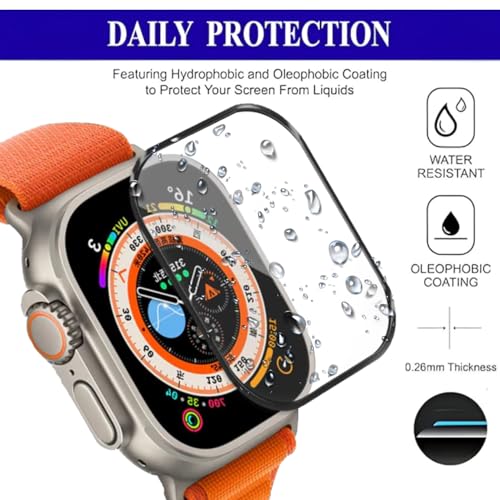 Image of Full Glue Tempered Glass Screen Protector Compatible For Apple Watch Ultra (49Mm) Glass Film (Pack Of 1) With Easy Installation Kit for Smartwatch [Black]