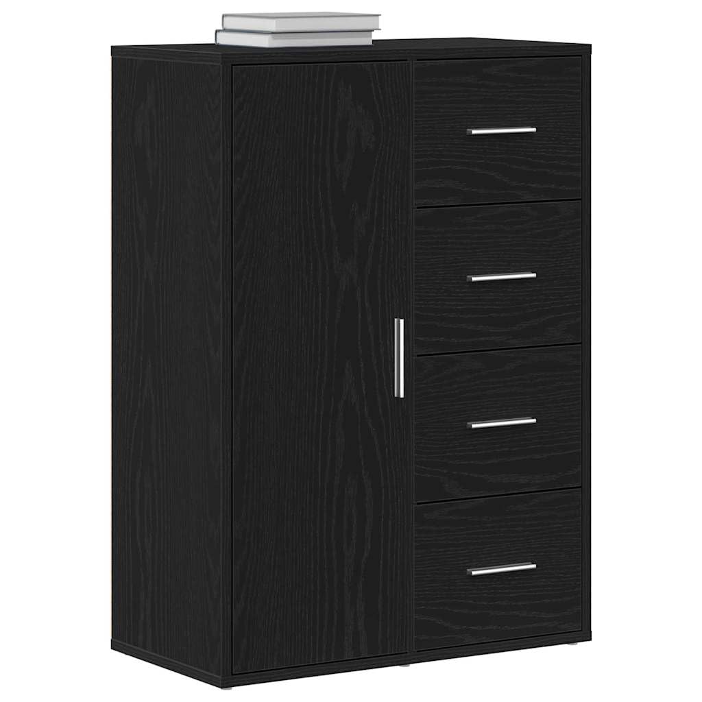 Vidaxl Sideboard With Drawer Oak 60 X 31 X 84 Cm Engineered Wood Black