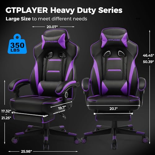GTPLAYER Gaming Chair with Footrest, Big and Tall Game Chair 350lb Racing Style Computer Chair, Ergonomic Executive Office Chair High Back with Lumbar Support and Recliner, Purple