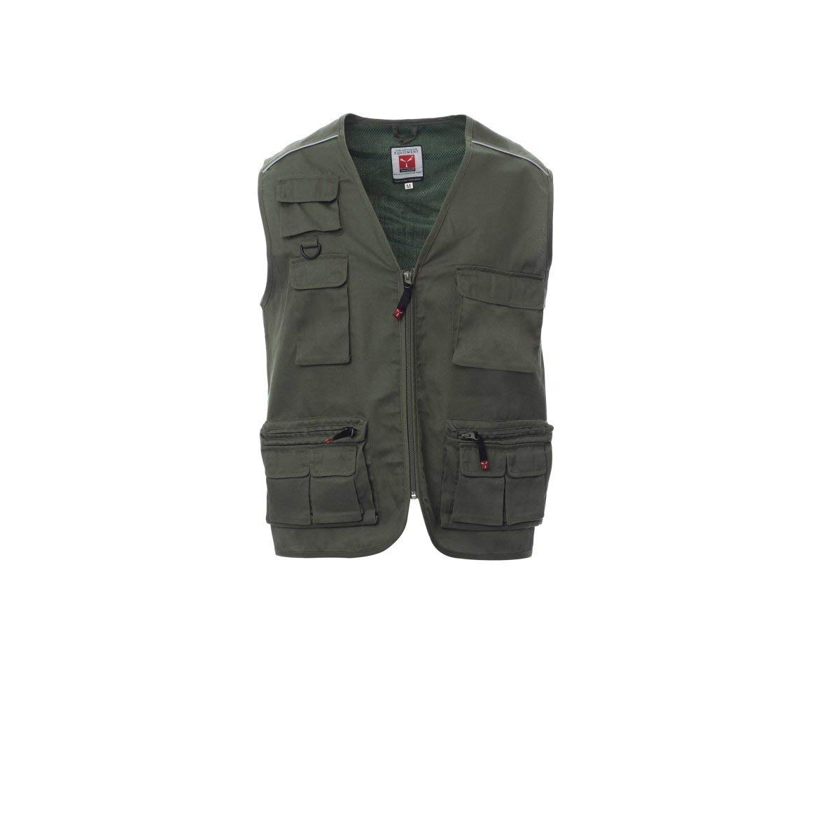 PAYPER Pocket Gilet Estivo Unisex da Uomo Donna Misto Poliestere Multitasche Chiusura Zip Reversibile Bande Reflex Pesca Caccia Lavoro Verde Militare