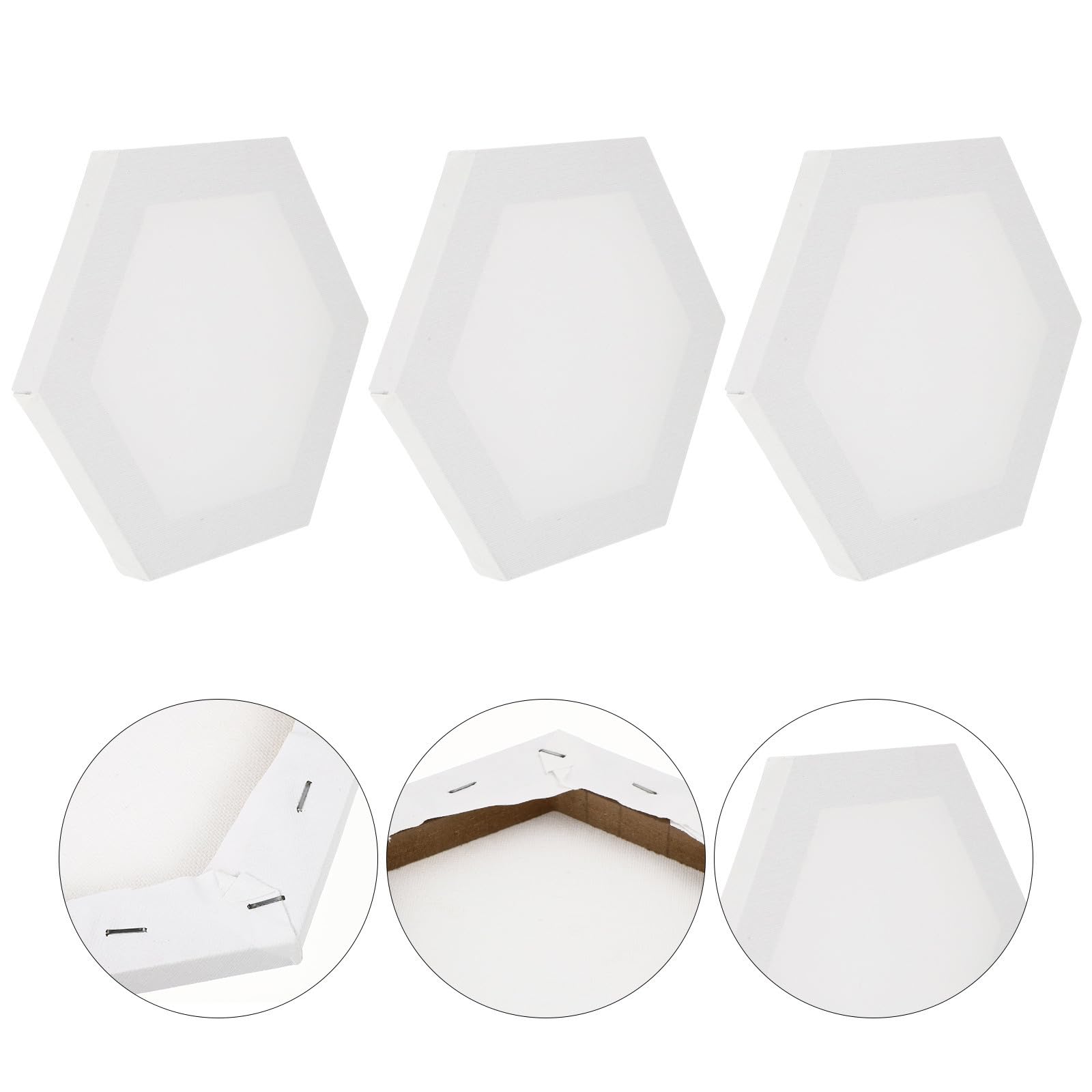 Cadres de Toile Tendue en Coton et Bois Lot de 3 Blancs Hexagonaux pour Loisirs de Peinture Huile Débutants et Étudiants