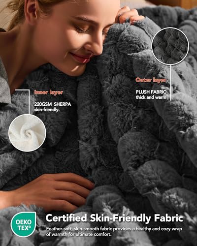 Image of Homemate Electric Heated Throw Blanket - 50 inchx60 inch Luxury Faux Fur Heating Bed Blankets with 10 Heating Levels 8 Hours Auto Off Fast Heating Over-Heated Protection Ultra Soft Warm Flannel ETL Certified