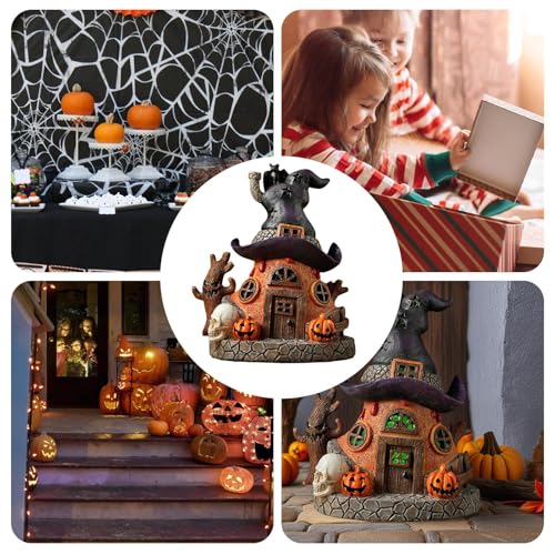 Figurine maison hantée lumineuse statue Halloween pour étagère - 8