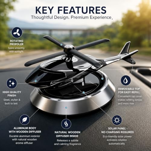 Image of Solar Helicopter for Car | Aroma Diffuser Air Freshener for Car | Rotating Solar Powered Helicopter for Car Dashboard | Interior Perfume Diffuser for Offices and Study Tables as a Showpiece