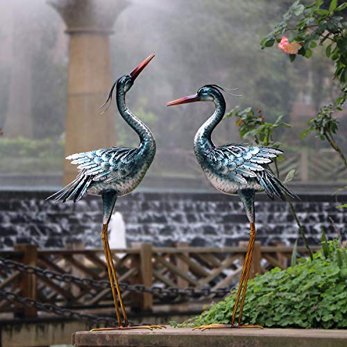 CHISHEEN Garden Crane Statues Outdoor Sculptures, Metal Yard Art Heron Statues Standing for Indoor Outdoor Decor, Bird Statues for Patio Lawn Porch Decorations