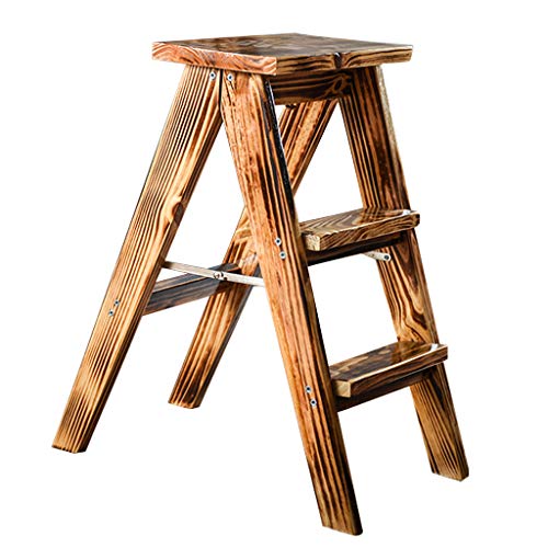 XWZJY Escalera de Madera de 3 Niveles Plegable Taburete Multifuncion Estante de Flores Espesamiento Pedal Ancho Sillas de Escalera Cocina casera de Doble Uso, Carga máxima 120 kg, (Color: Retro)