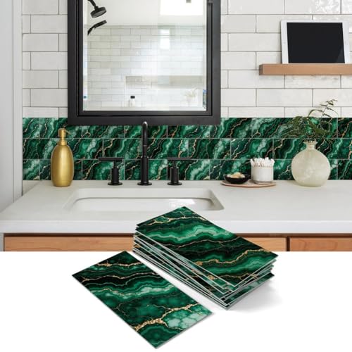 NINMORTH Adhesivo de pared grueso autoadhesivo, para azulejos de salpicaduras con patrón de mármol, para cocina y baño, 6 hojas (15 x 30 cm)