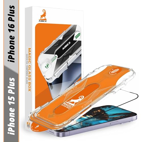 Image of AIBEX Tempered Glass Screen Protector for iPhone 15 Plus /16 Plus |Auto-Align Easy Installation Kit | 9H Hardness |Edge to Edge Coverage HD Display |Bubble & Dust Free |Smooth Touch - (Crystal Clear)
