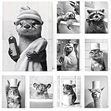 BeiYiHo Laminas Animales en el Baño Cuadro Negro Blanco Poster Divertido Lienzo Animale WC Decoracion Pared Baño