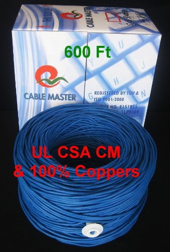 Super Cable_00030-600-3_UTP Cat6 Commercial Ethernet_Pure Bare Copper Wire_ Bulk Cable_CM_24AWG_Solid Cable_Bule Color_600 Ft_3 Pcs_Box