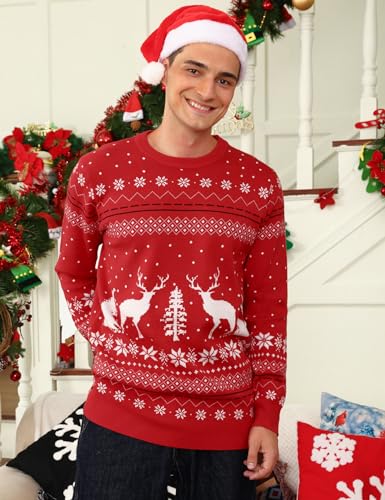 Image of Aiboria Matching Family Ugly Christmas Reindeer Snowflakes Sweater Pullover for Women /Men /Boys /Girls