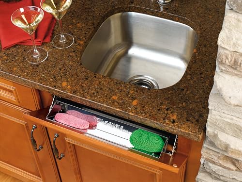 Image of REV-A-SHELF 10 inch Stainless-Steel Tip-Out Tray w /Hinges for Sink Base Cabinets