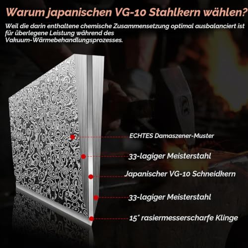 Purple Dragon Damast Brotmesser mit Wellenschliff - VG10 Kern und Holzgriff – Ansicht 3