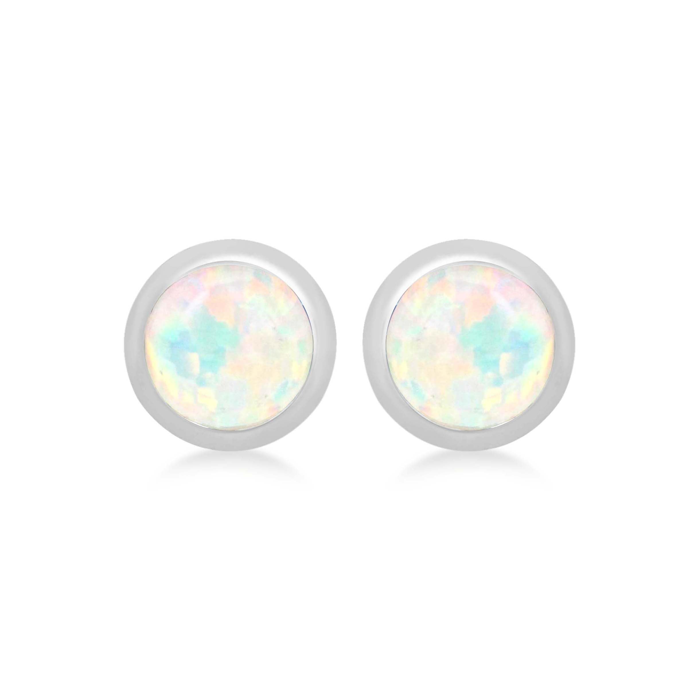 Amazon Essentials Sterling Silver White Cabochon Synthetic Opal October Birthstone Stud Earrings