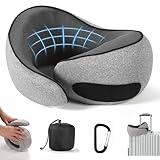 SZXYX Travel Pillows - 100% Pure Memory Foam Neck Pillow for Airplanes, Comfortable Breathable Cover, 360° Support Stowable Pillows for Sleeping, Car, Airport Travel Essentials Dark Grey