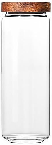 Miniatura 17 de Viovian 16 oz / 500ML Recipiente de Vidrio para Nueces de Café Vintage con Tapas de Madera Recipientes de Almacenamiento de Vidrio Transparente 16oz