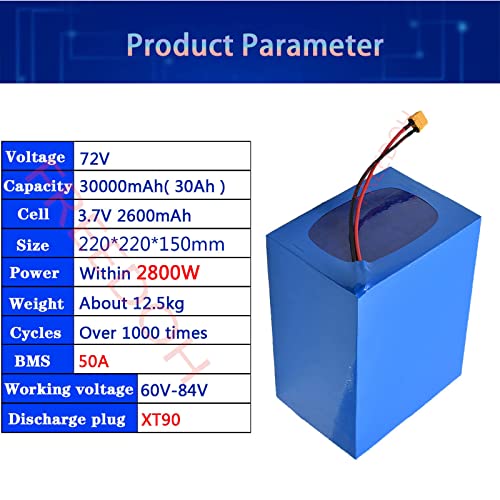 Freedoh 72V Battery 72V E-Bike Battery 20Ah/30Ah/40Ah/50Ah/60Ah Li-Ion Battery Pack Replaces Fit 6 * 12V Lead Acid Batteries For 5600W-500W Scooters Electric Motorcycle,72V,30Ah #TOP1