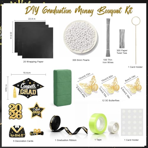 Sosation Graduation Money Bouquet Kit DIY Grad Class of 2026 Gifts Money Flower Bouquet Butterflies Folded Bills Gifts for Her Him DIY Congratulation Graduate Gift by Sosation - Image 4