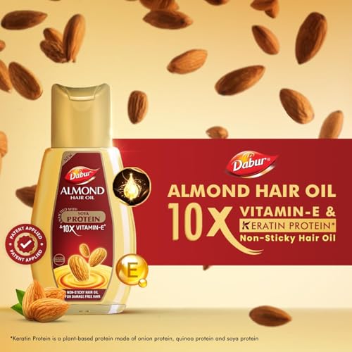 Image of Dabur Almond Hair Oil - 500ml | Provides Damage Protection | Non Sticky Formula | For Soft & Shiny Hair | With Almonds, Keratin Protein, Soya Protein & 10X Vitamin E (Pack of 2)