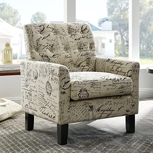 Rosevera Keene Living Room Modern Arm Chair,Fabric Upholstered Tufted Comfy Seat Small Accent Lounge for Bedroom, Standard, Gray/Beige Writing