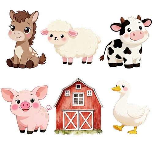 6Pcs Large-Sized Paper Farm Animal Silhouette Photography Prop with Stand, Farm Animal Birthday Decorations Supplies, Party Stand up Prop Decor Birthday Baby Shower Supplies