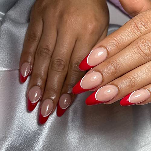 Magic Armor Almond Fake Gel Nail Tips 120Pcs Almond Press On Nails Medium French Design Clear Full Cover Artificial Almond False Nails With Nail Glue For Home Diy Nail Salon Nail Extension,10 Size #TOP1
