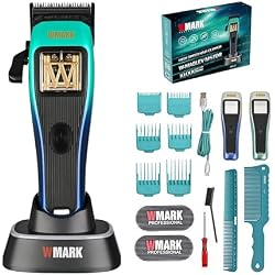 WMARK Professional Cordless Hair Clipper for Barbers, Stylists - Men’s Grooming - 10000 RPM Maglev Motor, DLC Zero-Gapped Fade Blade, 3 Gradient-Colored Modular Lids & Rich Accessories, NG-X1 Polar