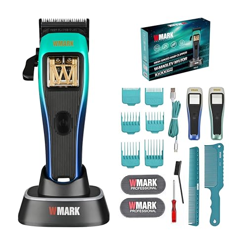 WMARK Professional Cordless Hair Clipper for Barbers, Stylists - Men’s Grooming - 10000 RPM Maglev Motor, DLC Zero-Gapped Fade Blade, 3 Gradient-Colored Modular Lids & Rich Accessories, NG-X1 Polar