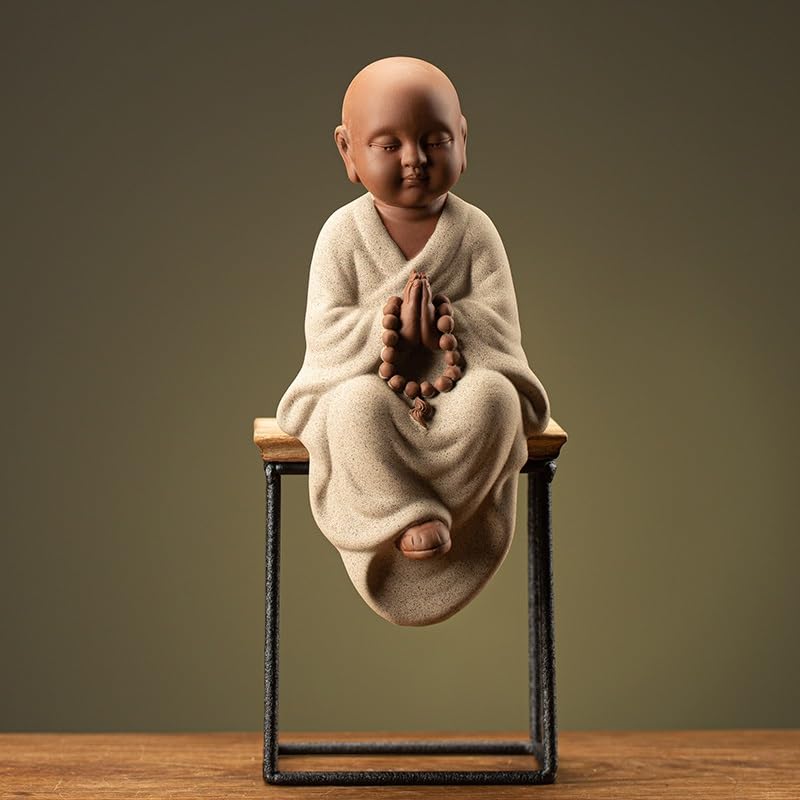 Rzeźba Chiński kreatywny fioletowy piasek mały mnich ozdoby buddyjskie dekoracje dla domu zen rzemiosło ceramiczne dekoracja biurka do herbaciarni dekoracje na biurko