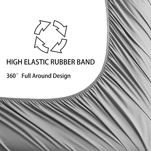 Yiyea 100% Organic Viscose Bamboo Fitted Sheet With Pillowcase, Premium 400 Thread Count Cooling Fitted Sheet Queen Size, 16 Inch Deep Pocket, Silky, Soft, Breathable - Queen, Silver #TOP4