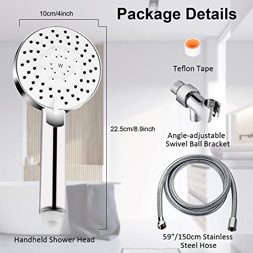Shower Head, Skybess High Pressure Handheld Showerhead With Hose, 5 Settings Chrome Finished Hand Held Rainfall Shower Head Set - Including Shower Holder Teflon Tape Rubber Washers #TOP6