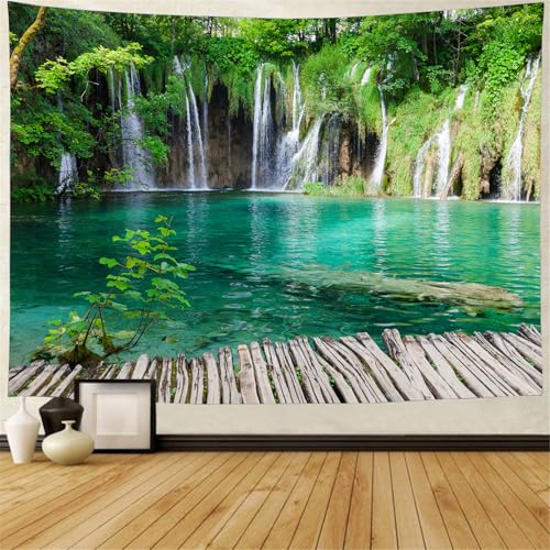 FENDROM Green Tree Forest Tapestry Waterfall Wall Hanging Nature Landscape Scenic Stone River Tapestries for Living Room Bedroom Dorm Home Decor