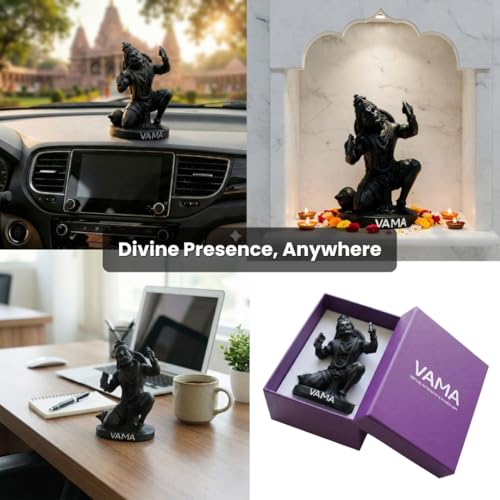Image of VAMA Siddh Hanuman Idol for Car Dashboard | HanumanJi Ki Murti | Hanuman Murti for Home Puja | 8 cm Height, Orange Black, 3D Printed, UV Resin | God Idols for Car Dashboard, Mandir, Office