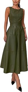Women PU Faux Leather Sleeveless Elegant Flowy Long Dress Party Night Ou...