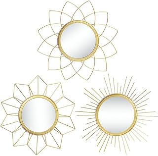 MW009 Metalowe złote lustra do dekoracji ścian, domu, sypialni, łazienki, pokoju, nowoczesne, prezenty dla kobiet i mam, zestaw 3 szt.