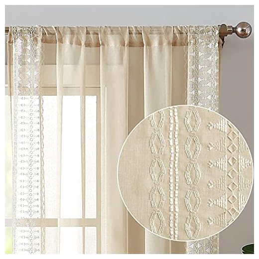 jinchan Boho Curtains for Living Room Bedroom Sheer Curtains Embroidered Bordered Window Curtains Set Bohemian Voile Drapes 84 Inches Long Rod Pocket Curtains 2 Panels White on Beige