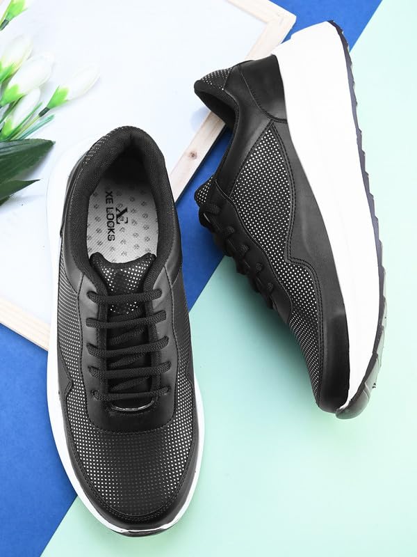 Image of XE Looks White Lace-Up Platform Sneakers | Perforated Upper | Cushioned Insole | Casual & Walking Shoes for Girls & Women