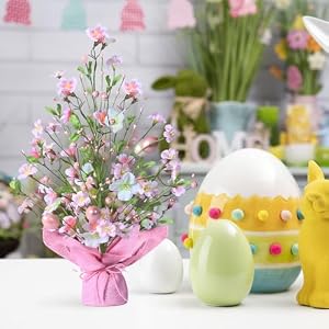 Super Holiday Easter Decorations 18 Inch Artificial Easter Pink Egg Flower Tree Tabletop Decorations for Home Party Wedding Holiday Spring Summer Decor