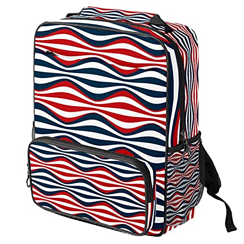 Sac à dos pour ordinateur portable à rayures rouges et bleues pour homme et femme