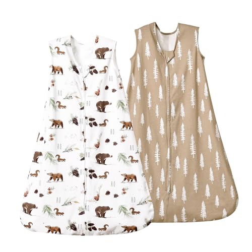 Image of david's kids 100% Cotton Baby Sleep Sack 6-12 Months, Soft Baby Wearable Blankets with 2-Way Zipper, 2 Pack Comfy Sleeping Bags for Infant Newborn Boys Girls, Medium Size, Woodland
