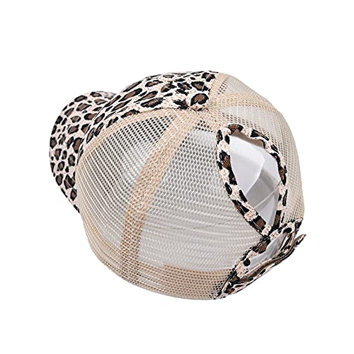 Promindfun Womens Ponytail High Messy Bun Hats Distressed Baseball Caps Unconstructed Washed Dad Hat Girls Trucker Ponycaps (10-Brown Leopard) #TOP4