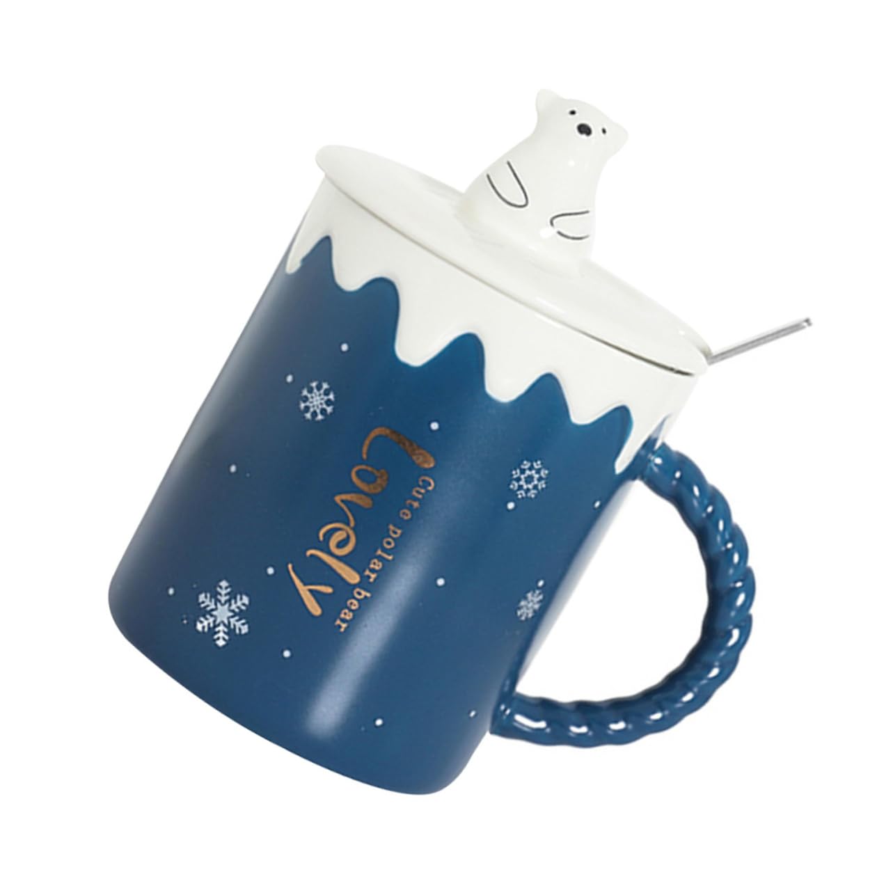 Mug céramique avec couvercle et cuillère ours polaire pour la maison