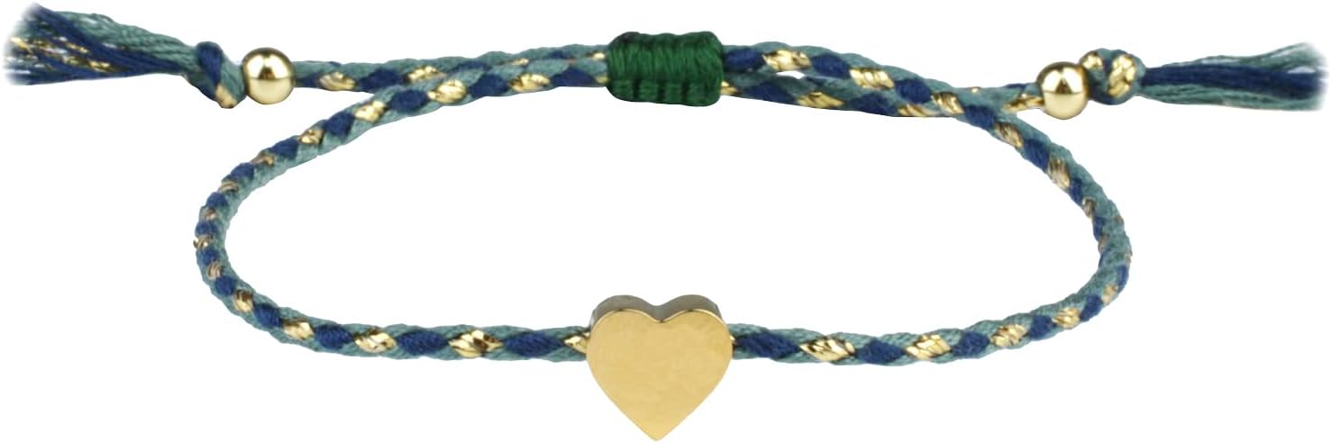 KELITCH Gold Heart Strand Bracelets Handmade Braided String Rope Bracelets Adjustable Bracelets (Gray Blue 15B)