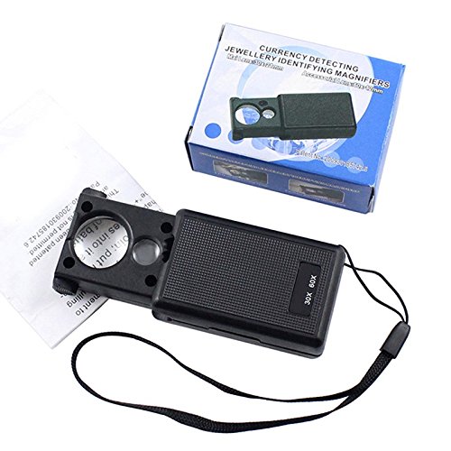 PIA INTERNATIONAL® 30X 60X Pull-type Jewelry Magnifier Mini Pocket Hand  Magnifying Glass Portable Microscope Loupe Optical Lens Tool w/ LED Light